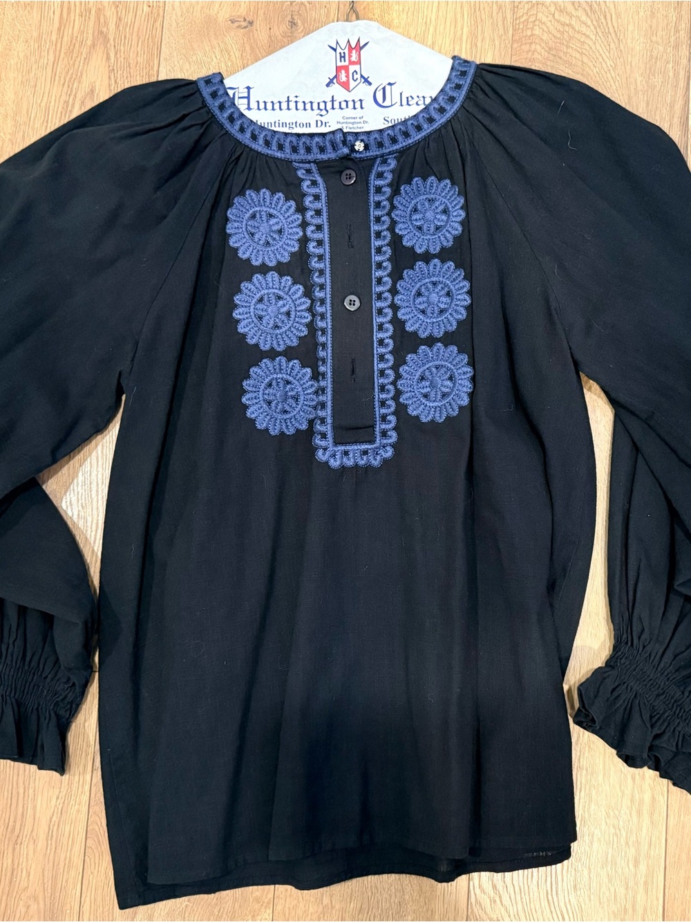 ANTIK BATIK NAVY Blouse with BLUEISH Crochet Detail